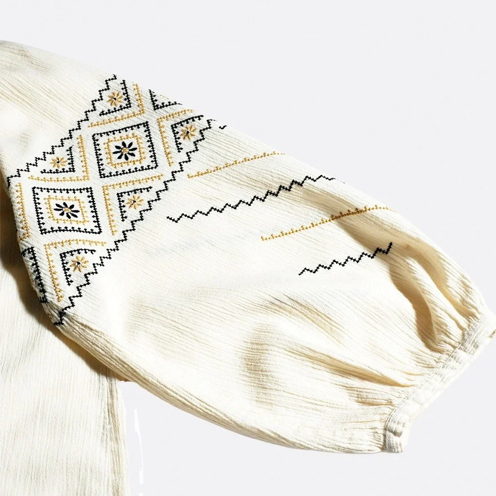 Madewell Embroidered Gauze Peasant Top Antique‎ Cream Blouse L XL 0X 1X Boho
